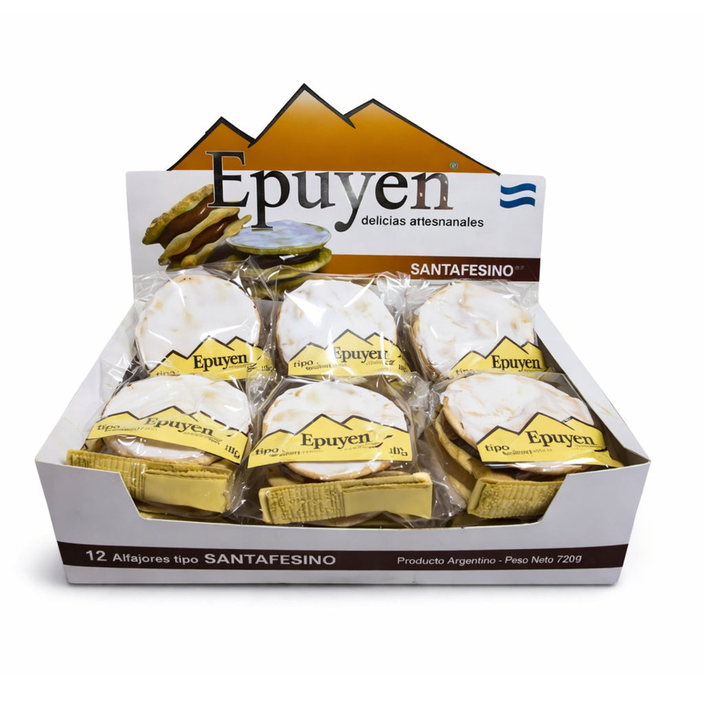 Epuyen - Triple-filled Alfajor Santafesino with Dulce de Leche, Glazed with Sugar 12u. 720g/1.58lb