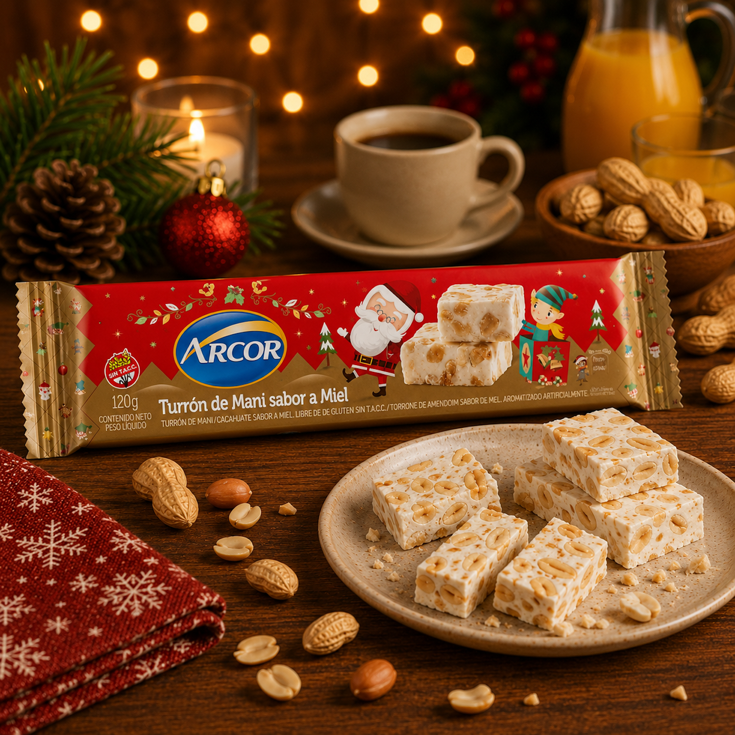 Arcor Turrón de Maní Honey Peanut Torrone Classic Christmas Nougat 120g / 4.23 oz