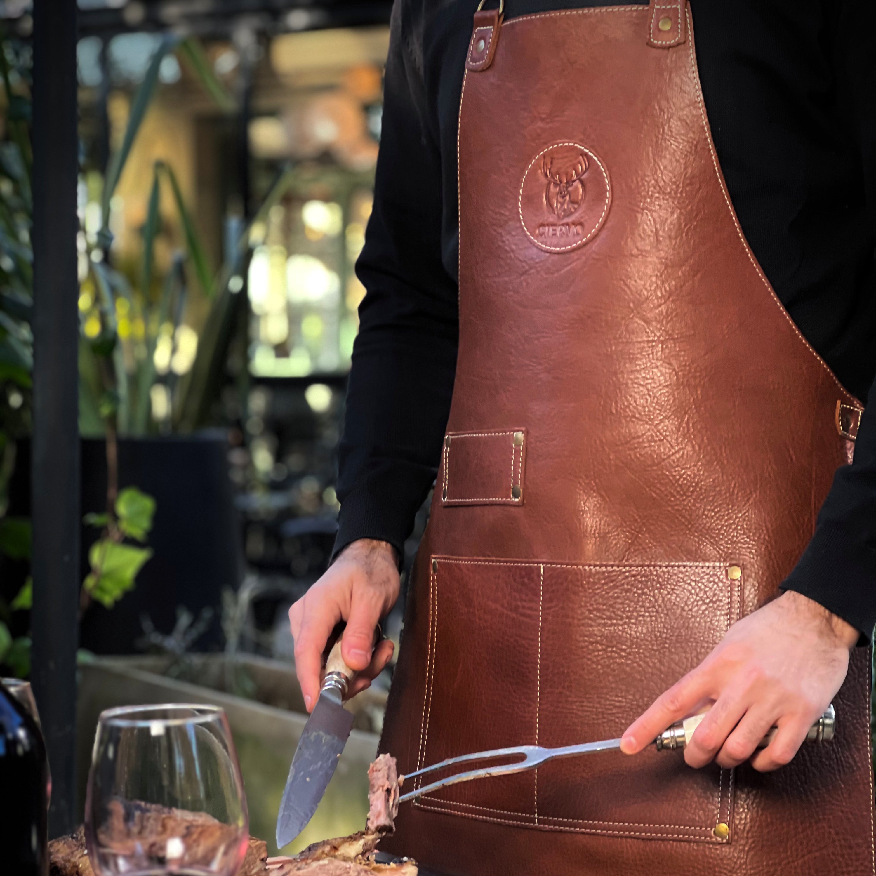 Chocolate Brown Genuine Leather BBQ Apron – Handmade Argentine Asador Apron