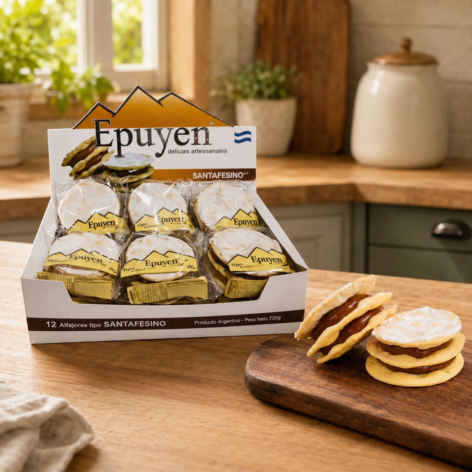 Epuyen Triple-Filled Santafesino Alfajores with Dulce de Leche & Sugar Glaze 720g (12 Pack)