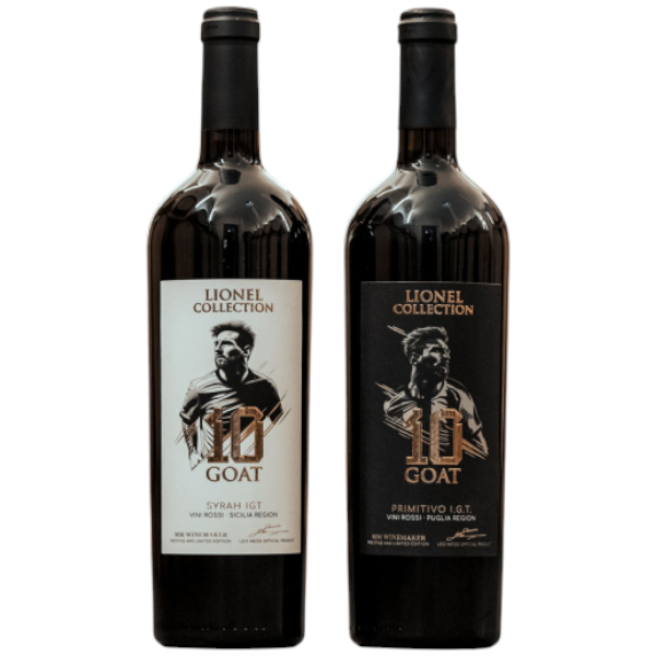 Lionel Messi GOAT Italian Wine Set – Primitivo & Syrah Collector’s Edition 750ml (2 Bottles)
