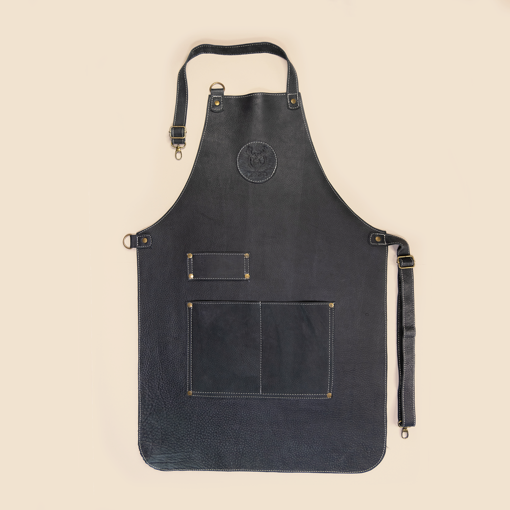 Black Genuine Leather BBQ Apron – Handmade Argentine Asador Apron