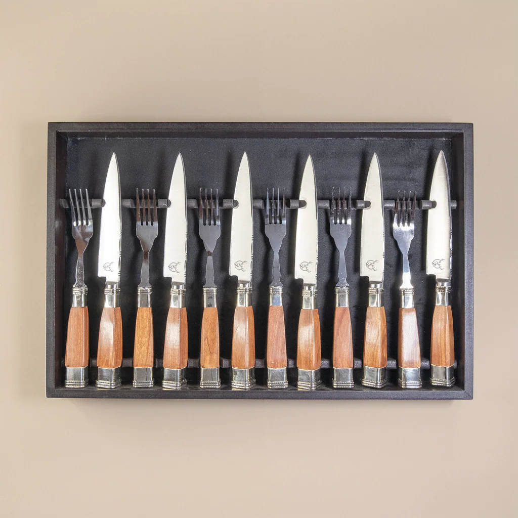 Quina Wood Cutlery Set with Double Alpaca – 12 Piece Premium Argentine Set