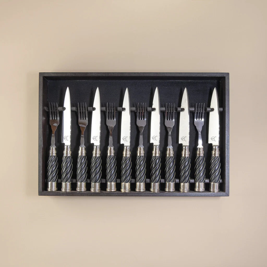 Matte Black Guayubira Cutlery Set – 12 Piece Artisan Argentine Tableware