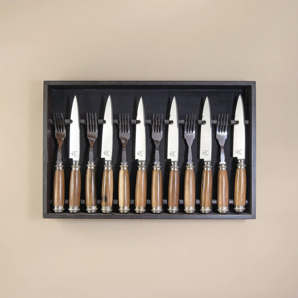 Guayubira Wood Cutlery Set with Double Alpaca – 12 Piece Argentine Artisan Set