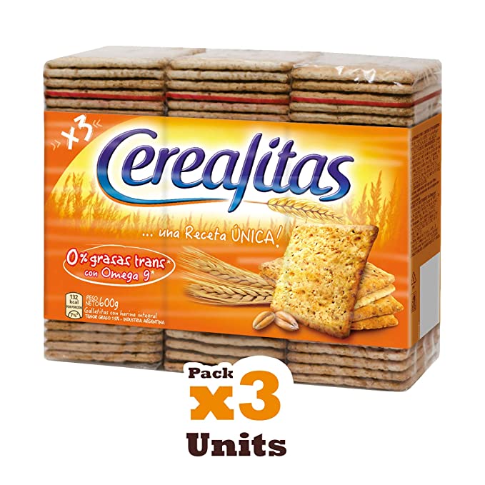 Cerealitas Wholegrain Crackers | Argentine Wheat Crackers with Bran (Pack of 3, 200g Each)