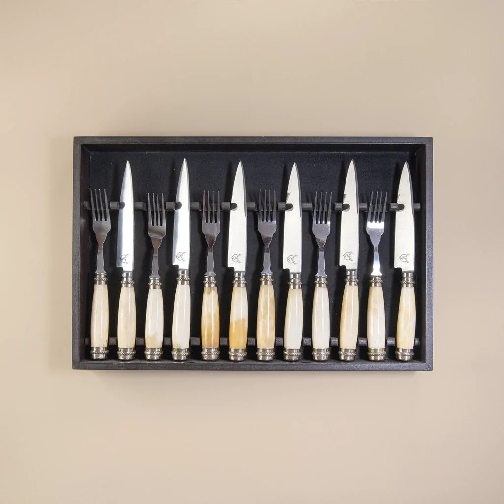 Bone Handle Cutlery Set with Double Alpaca – 12 Piece Argentine Artisan Collection