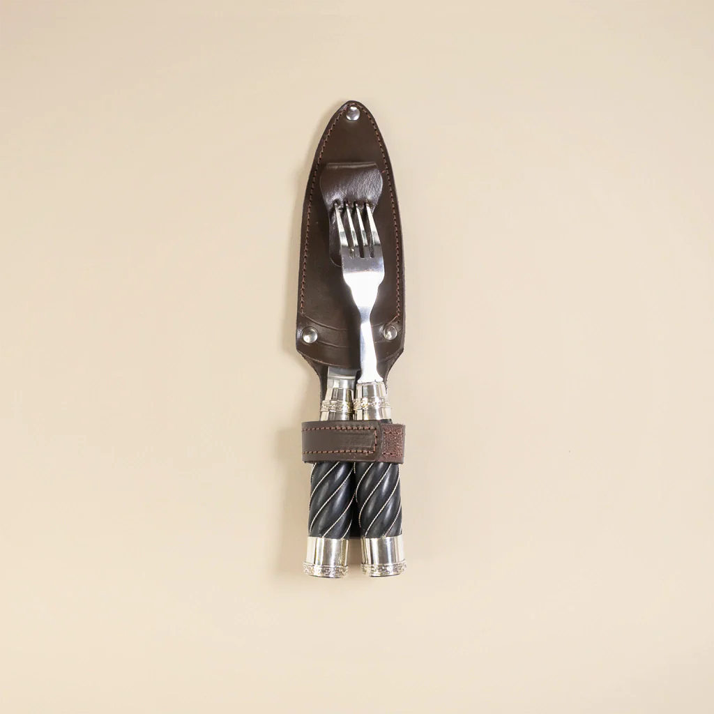 Glossy Black Fluted Wood Picnic Set – Argentine Premium Knife Set
