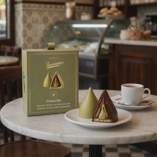 Lucciano's Conitos de Chocolate Blanco Belga con Dulce de Leche y Corazón de Pistacho |  Caja x6 270 g